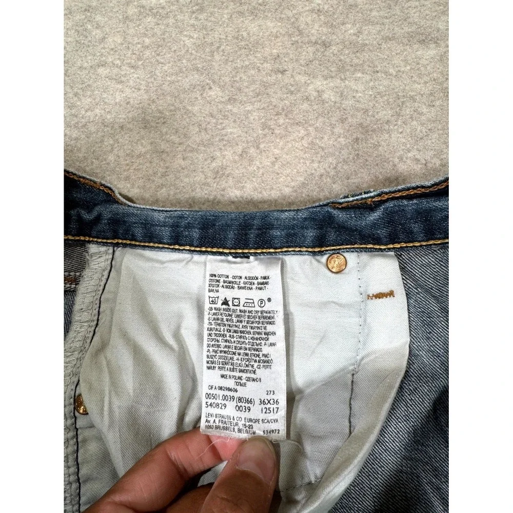 Levis 501 Straight Fit Jeans Men 36x36 Blue Denim Cotton Button Fly Mid Rise